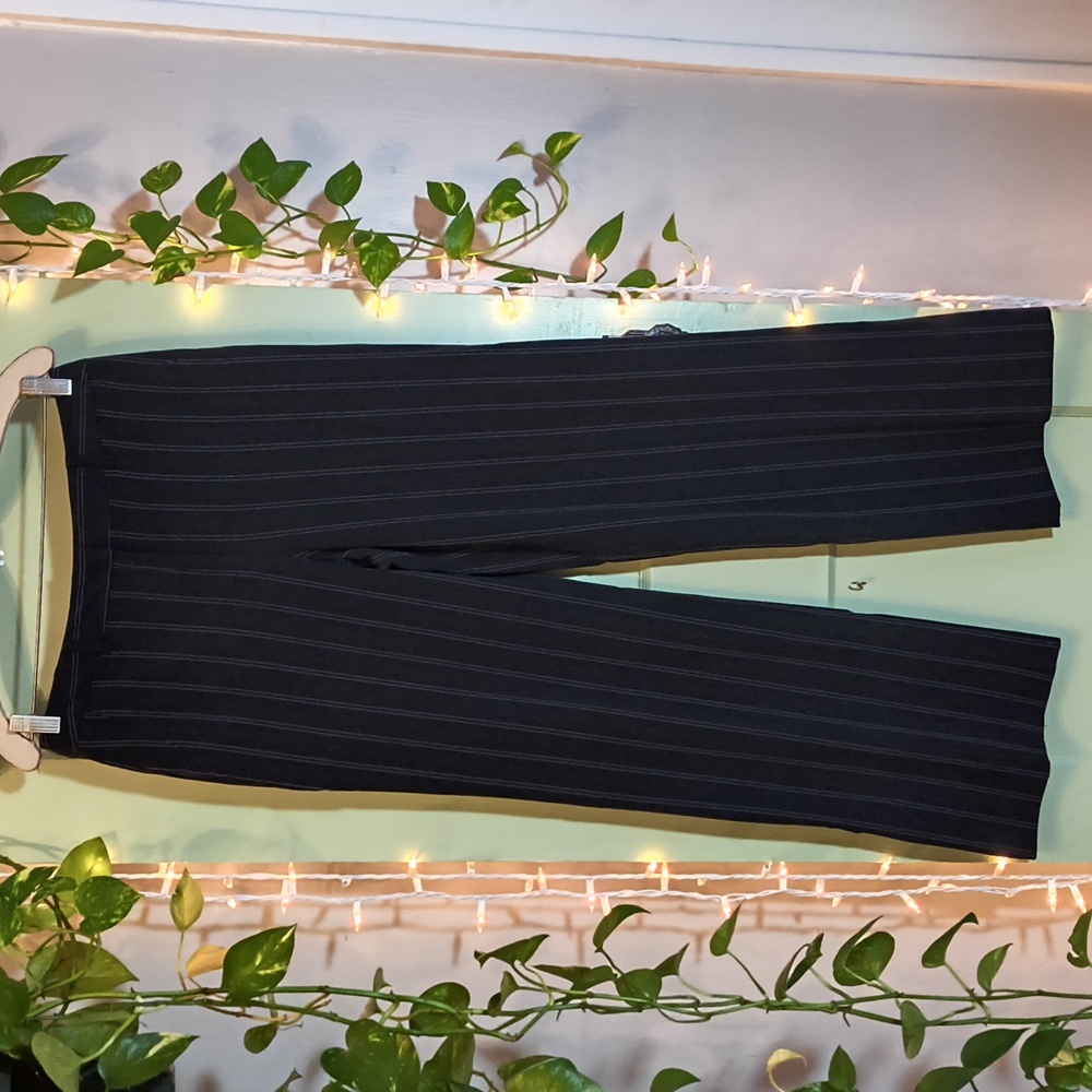 Women's Merona Black White Pin Striped Wide Leg Flat Front Trouser Slack 8